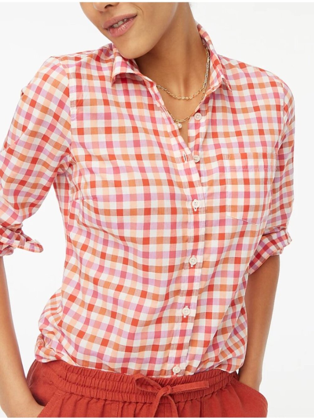 J.crew Factory gingham lightweight cotton shirt in signature fit women size L